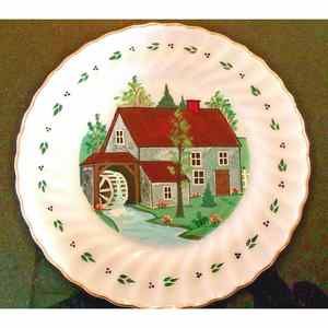 Vintage White Fire King Plate Painted Cottage Scene 10"
